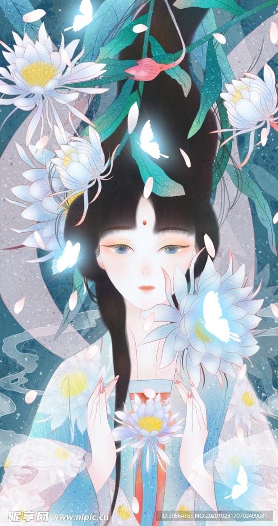 人物女性插画复古背景海报素材