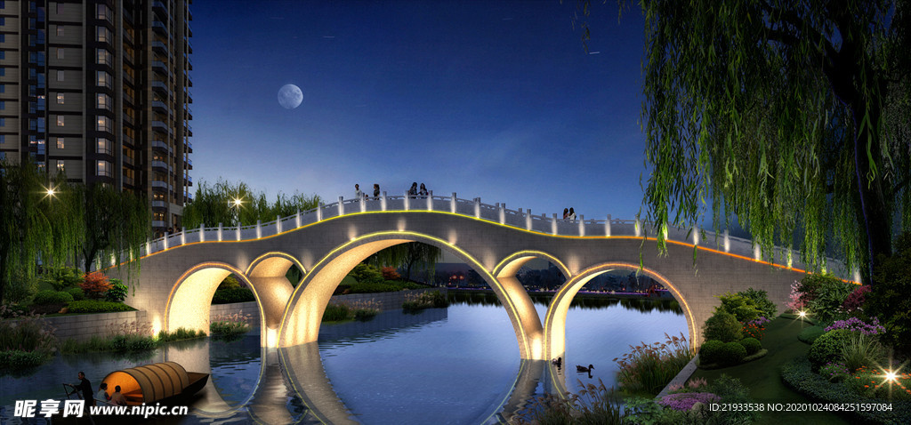 桥梁景观夜景效果图图片