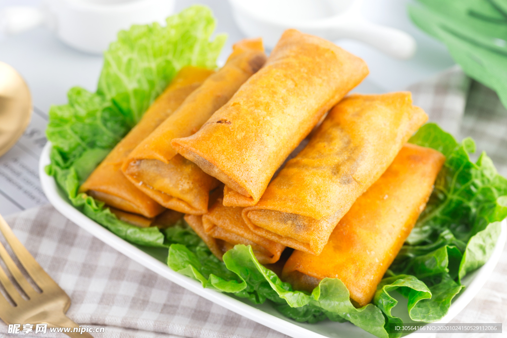 春卷美食食材背景海报素材