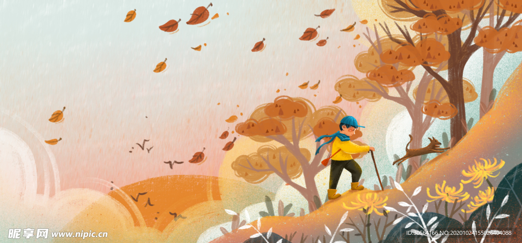 重阳节复古插画背景海报素材