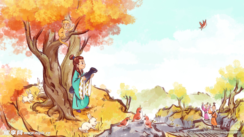 重阳节复古插画背景海报素材