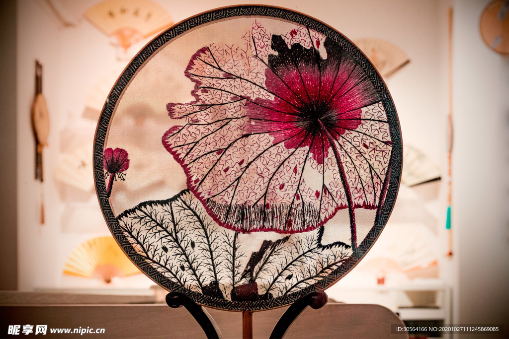 苏绣刺绣传统手工复古背景素材