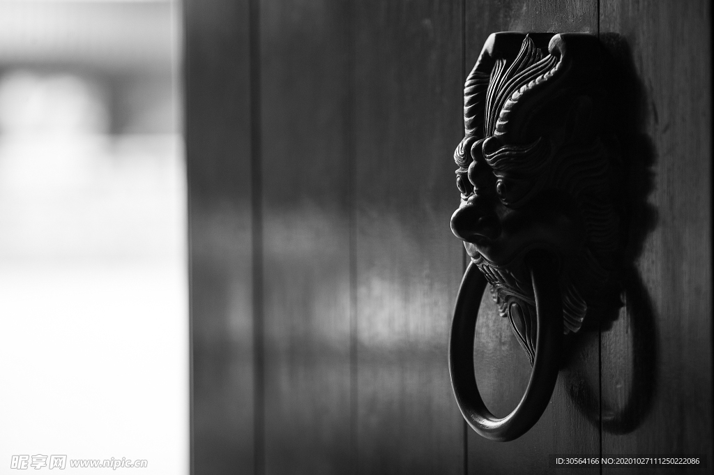 门环门扣黑白传统复古背景素材