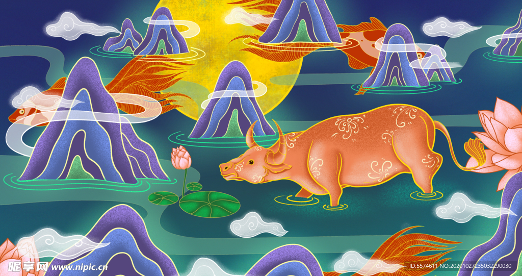 2021牛年国潮插画