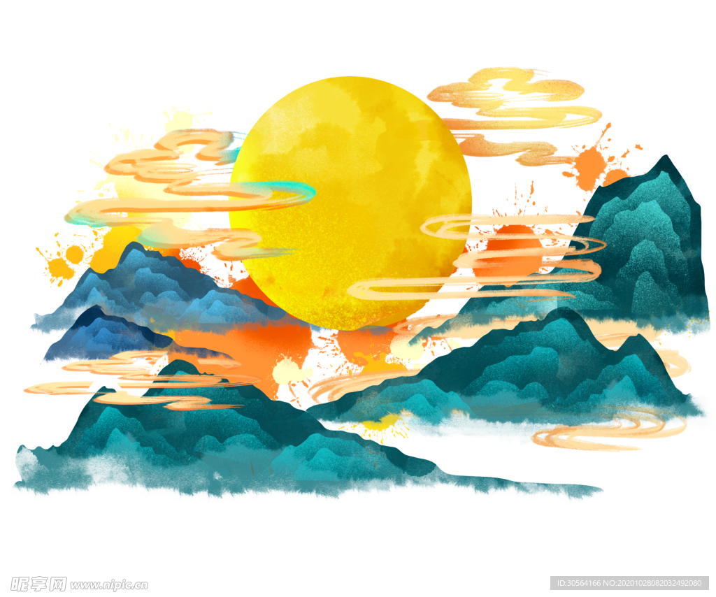 祥云复古中式插画背景海报素材