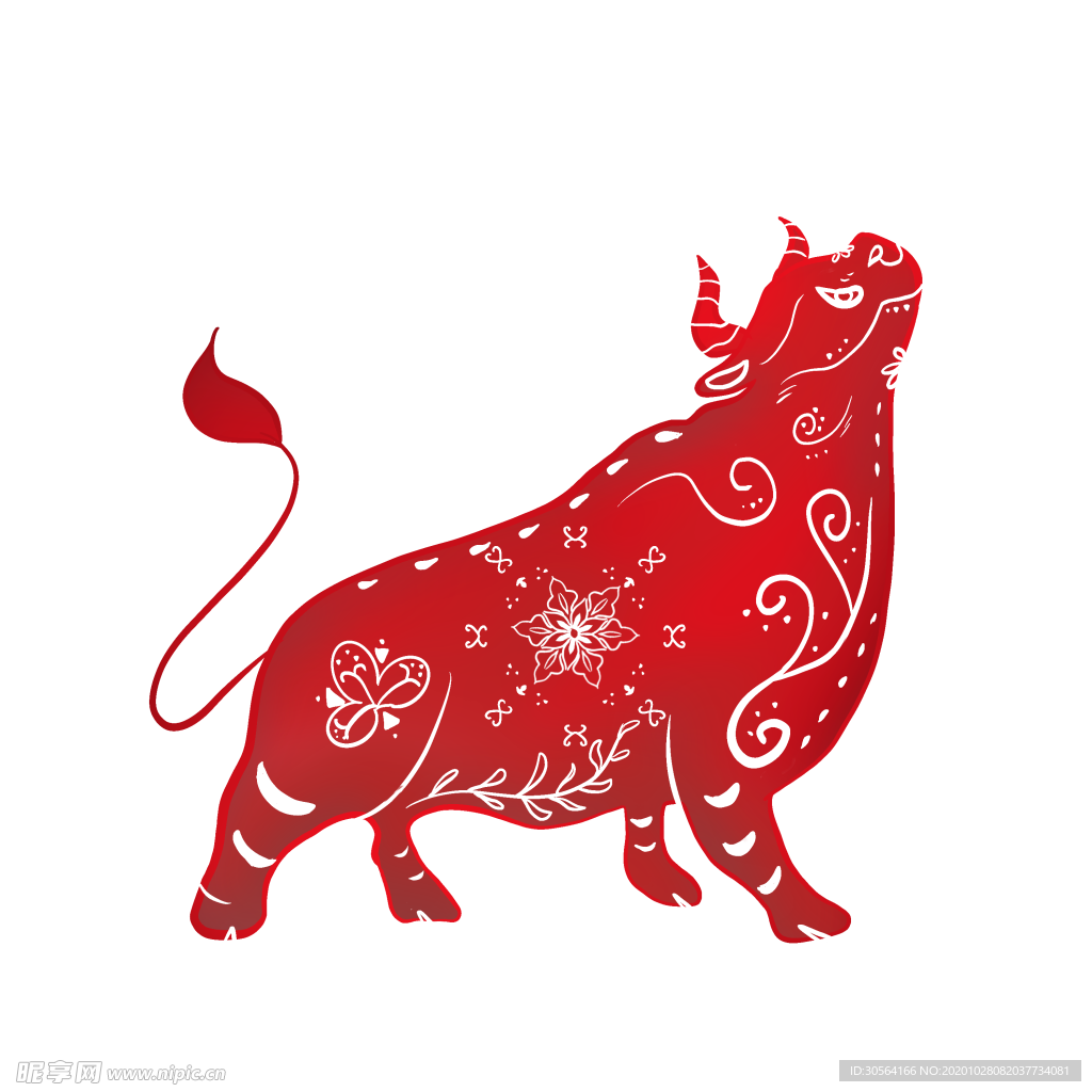 牛年复古传统剪纸海报素材