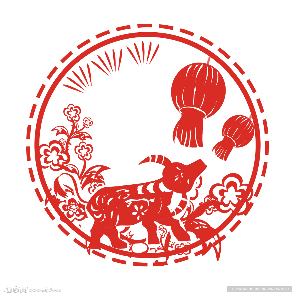 牛年复古传统剪纸海报素材