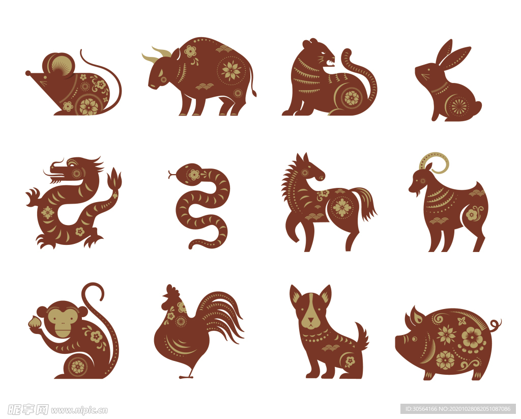 十二生肖复古传统剪纸海报素材