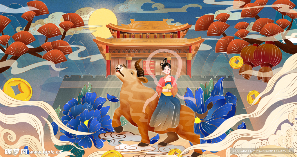 2021牛年国潮插画