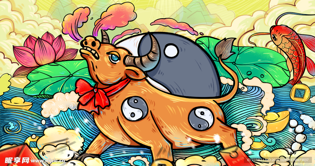 2021牛年国潮插画