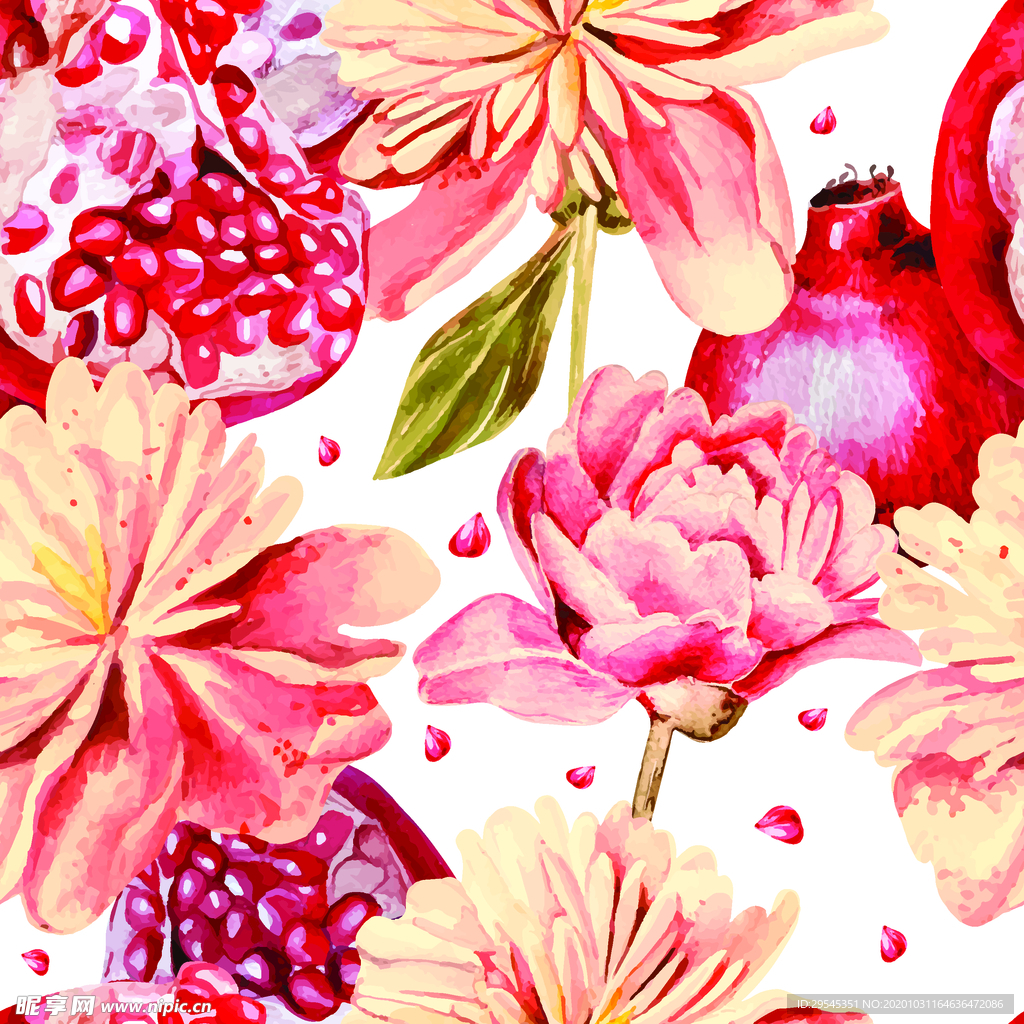 热带花 数码印花 手绘花 热带