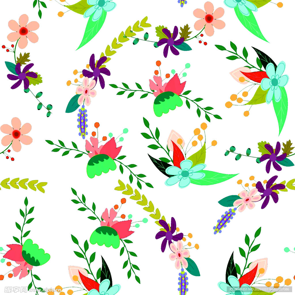 热带花 数码印花 手绘花 热带