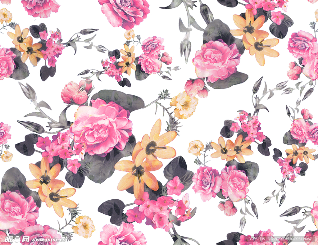 热带花 数码印花 手绘花 热带