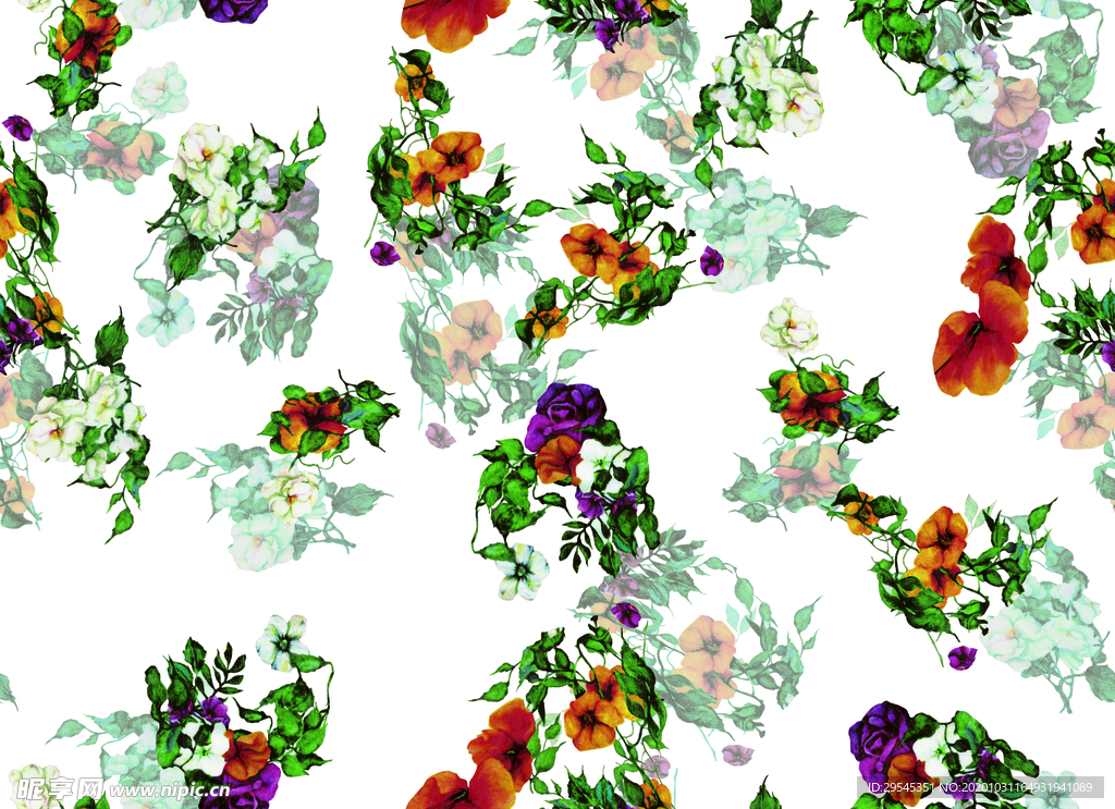 热带花 数码印花 手绘花 热带