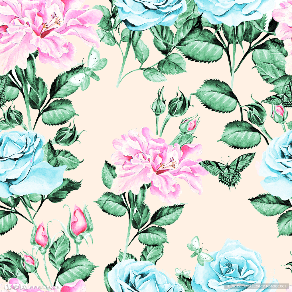 热带花 数码印花 手绘花 热带