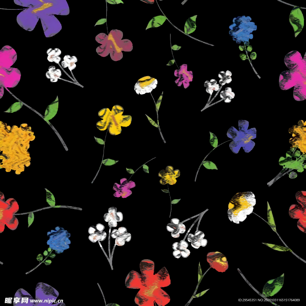 热带花 数码印花 手绘花 热带