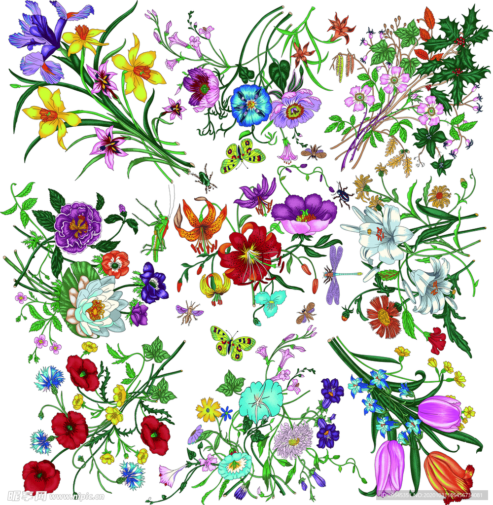 热带花 数码印花 手绘花