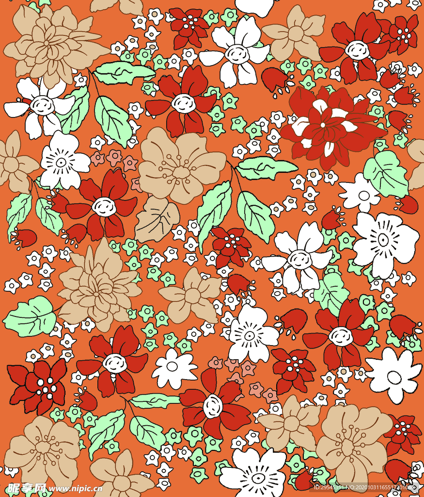 热带花 数码印花 手绘花