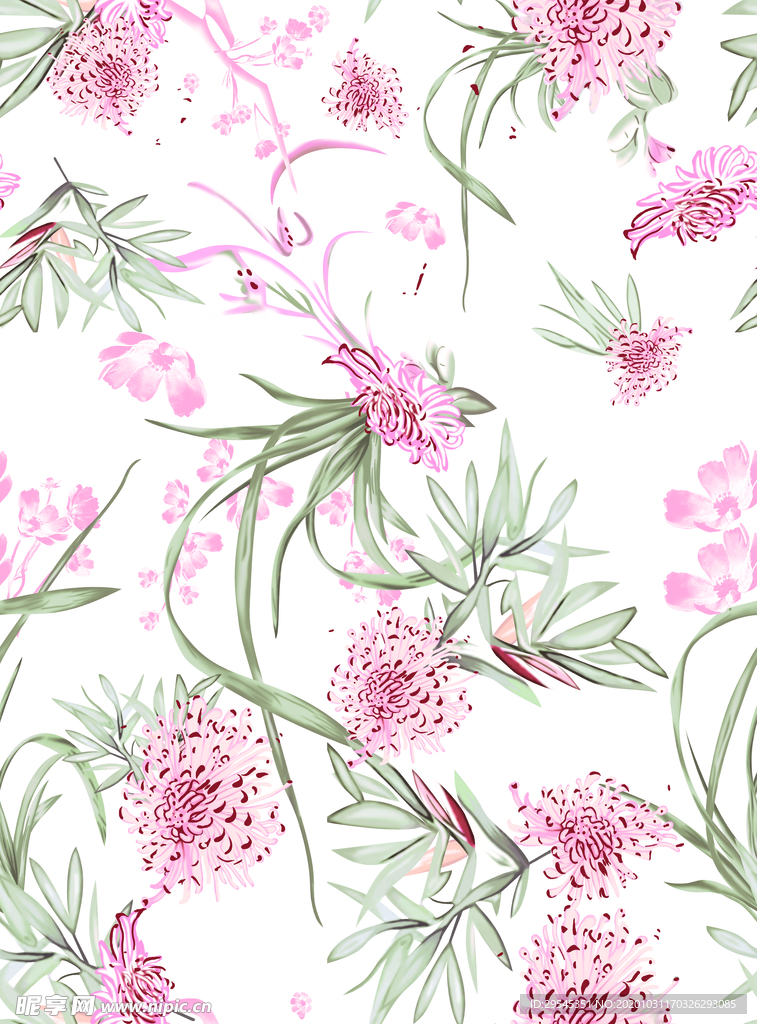 热带花 数码印花 手绘花 热带