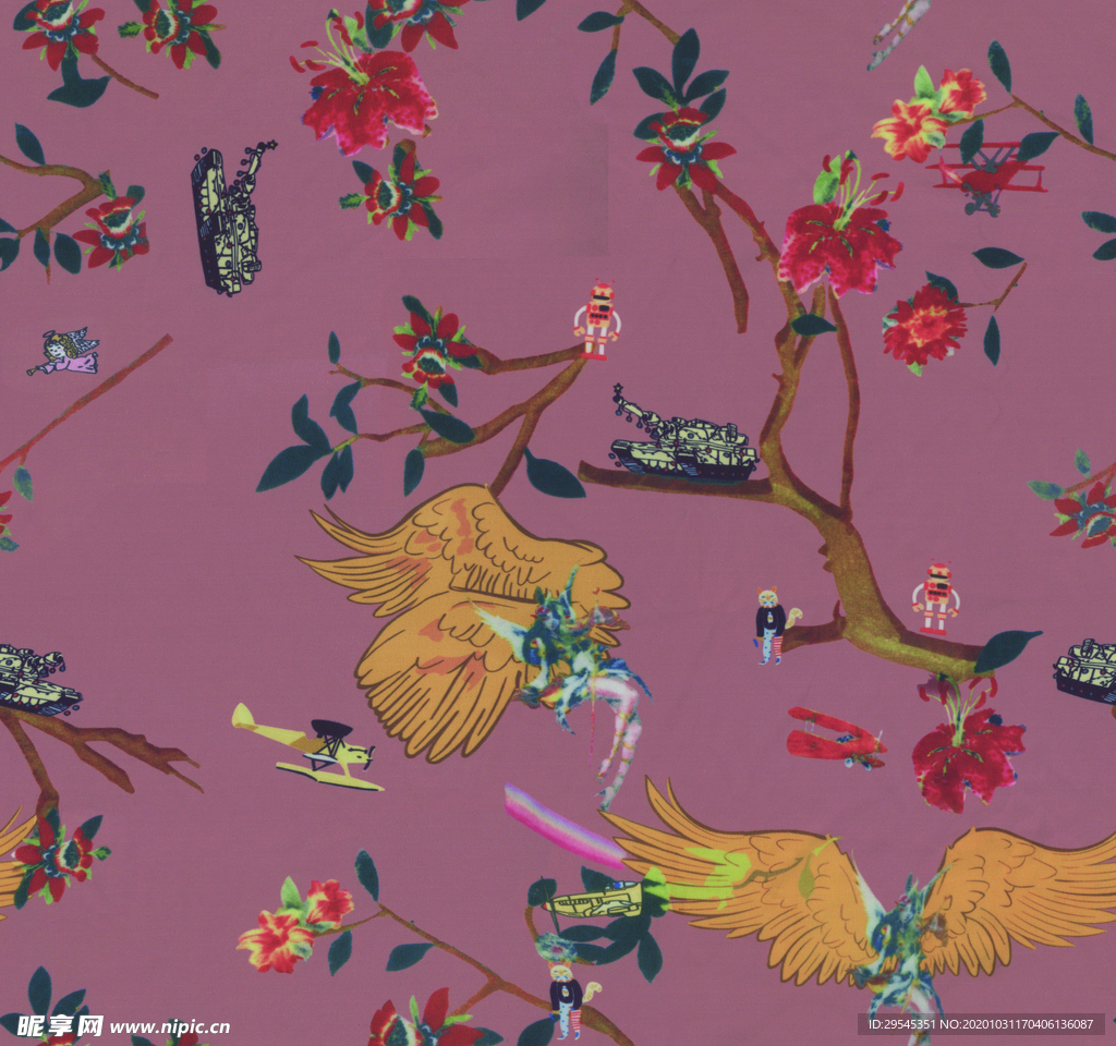 热带花 数码印花 手绘花 热带