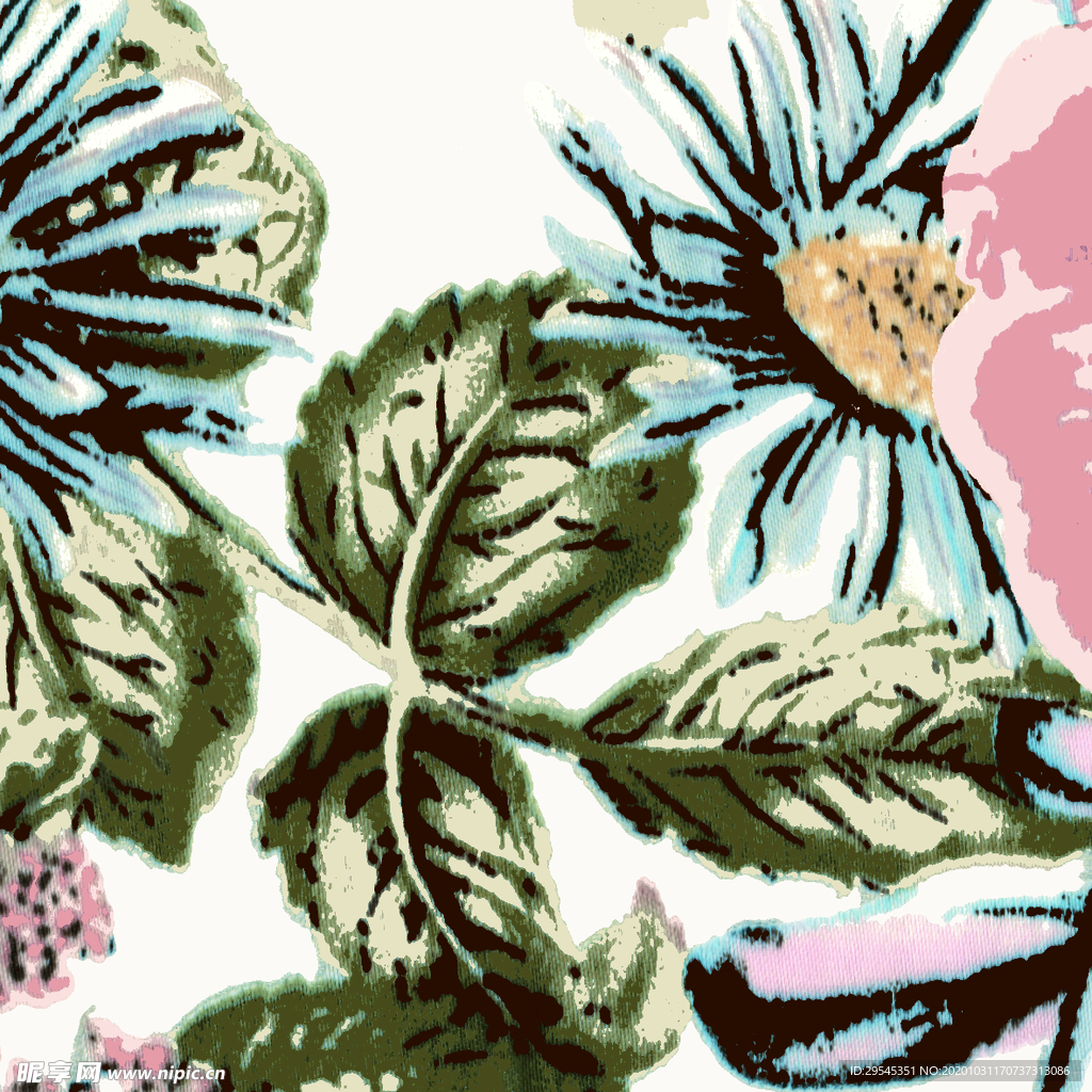 热带花 数码印花 手绘花 热带