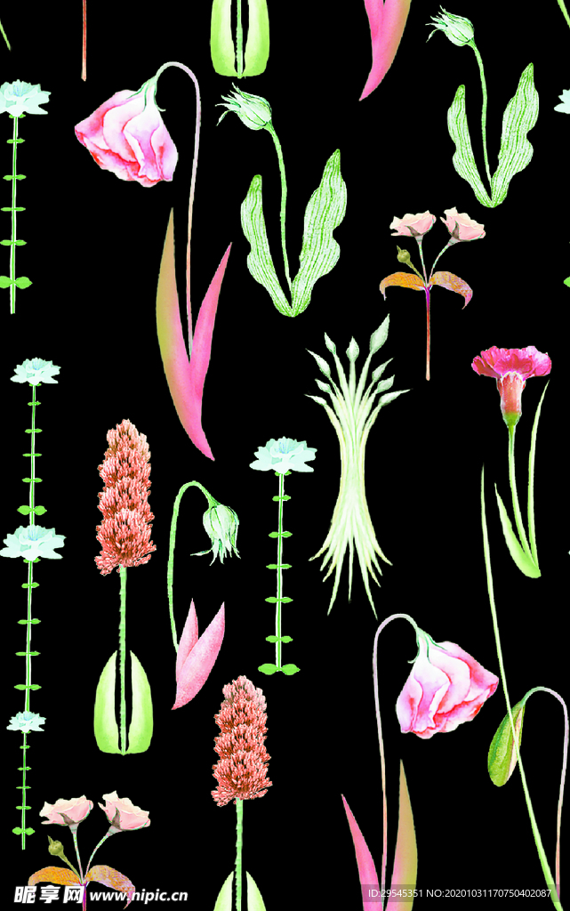 热带花 数码印花 手绘花 热带