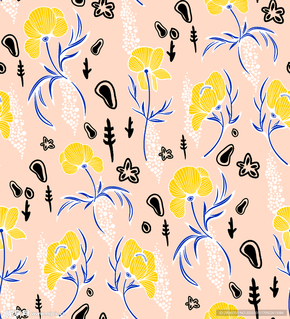 热带花 数码印花 手绘花 热带