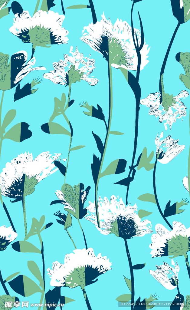 热带花 数码印花 手绘花