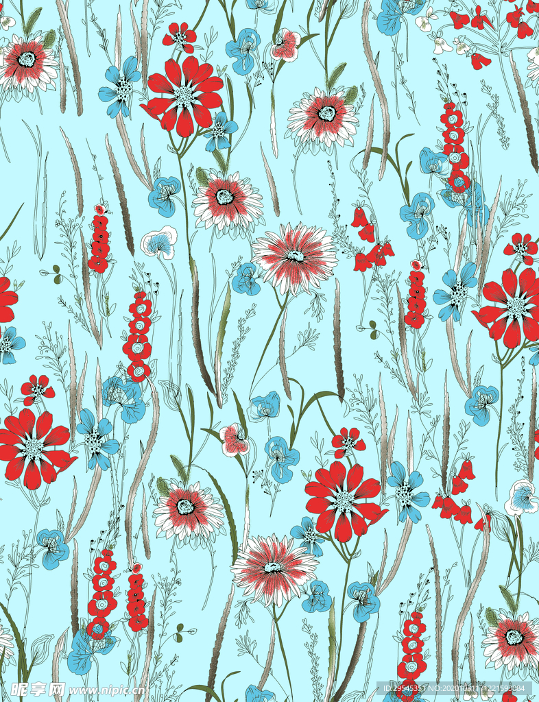 热带花 数码印花 手绘花