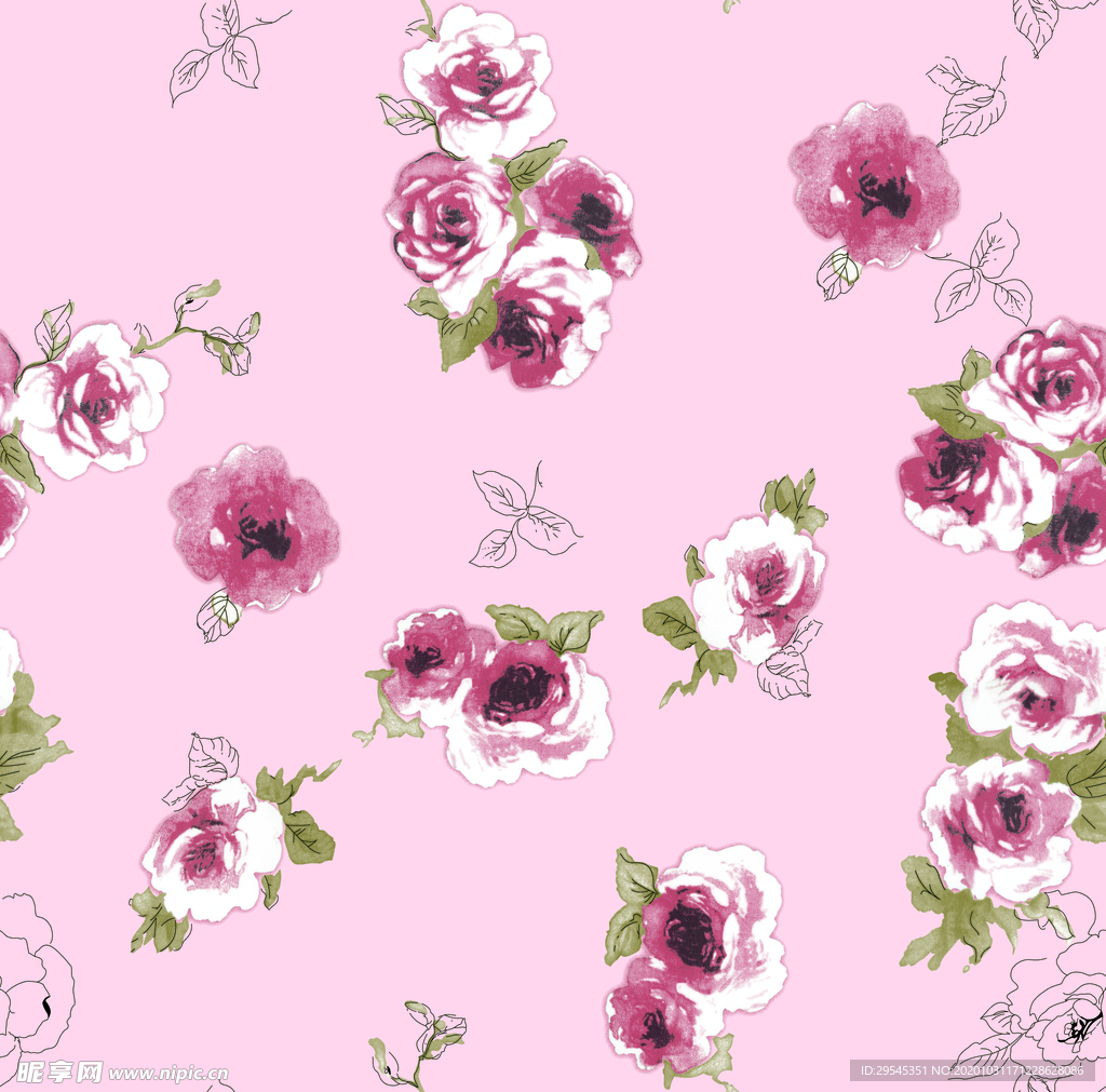 热带花 数码印花 手绘花