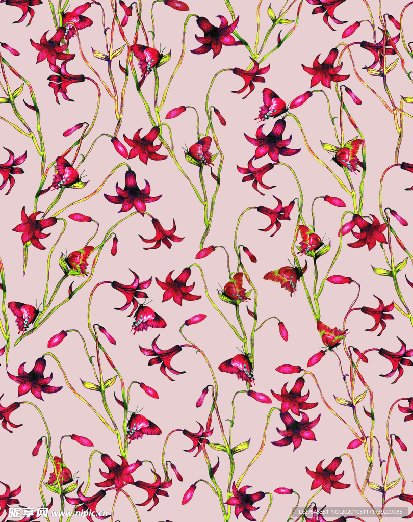 热带花 数码印花 手绘花 热带