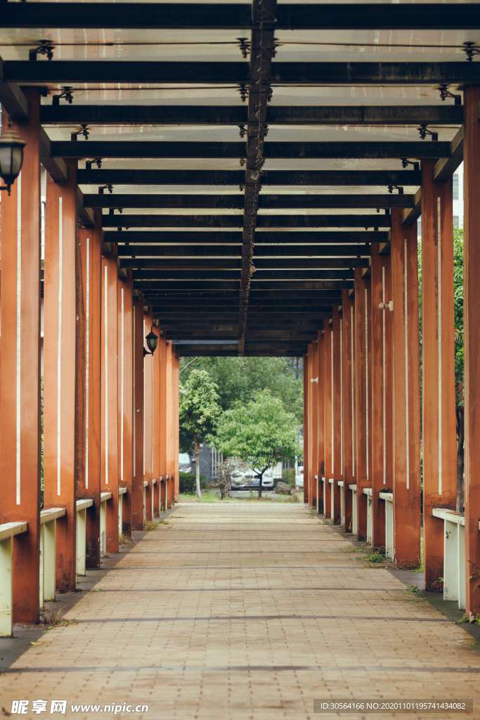 走廊建筑传统复古背景海报素材