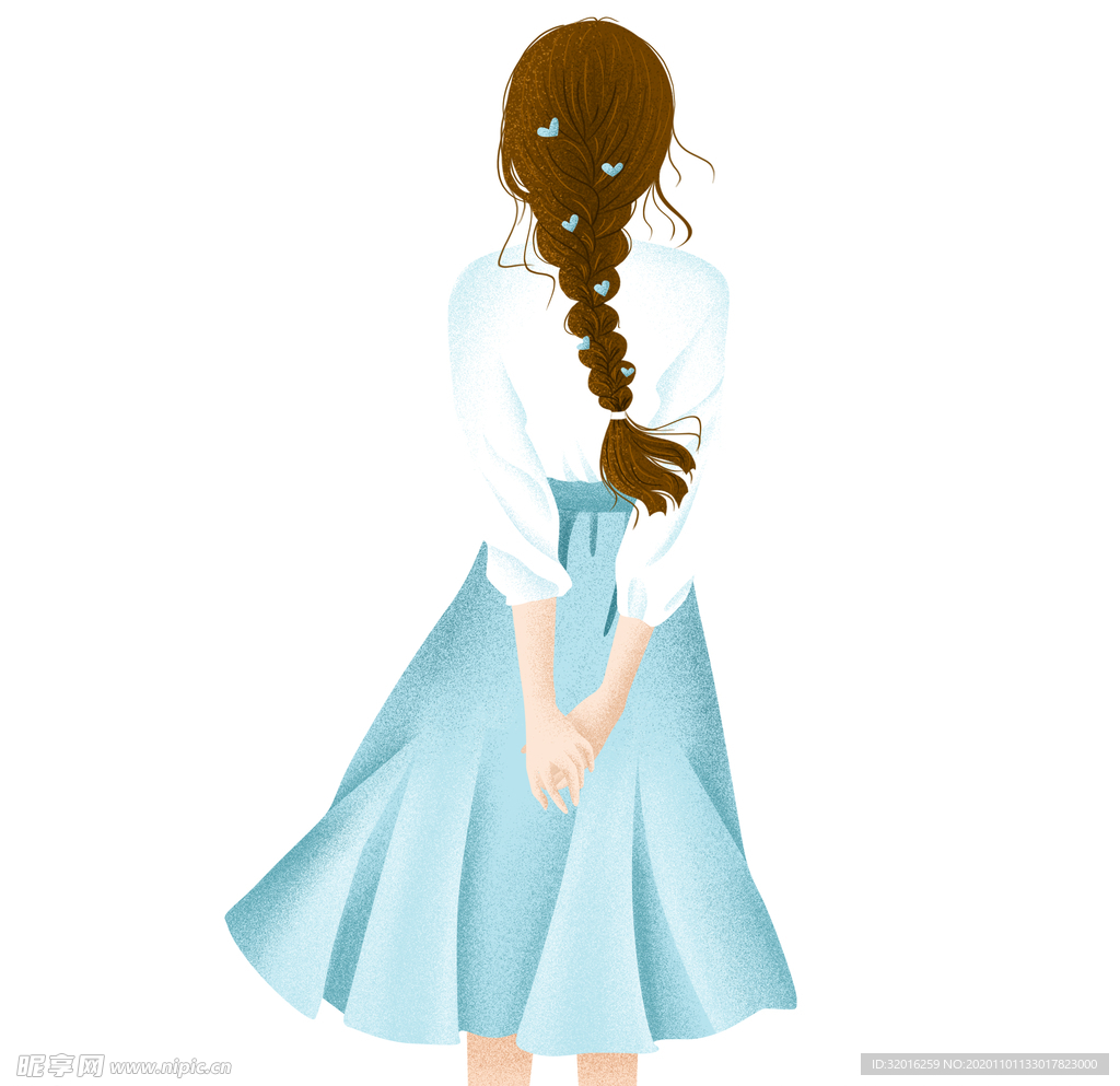 手绘卡通清新女孩背影