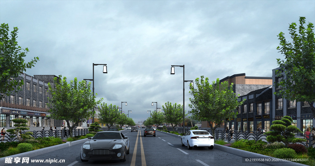 道路街道建筑景观效果图