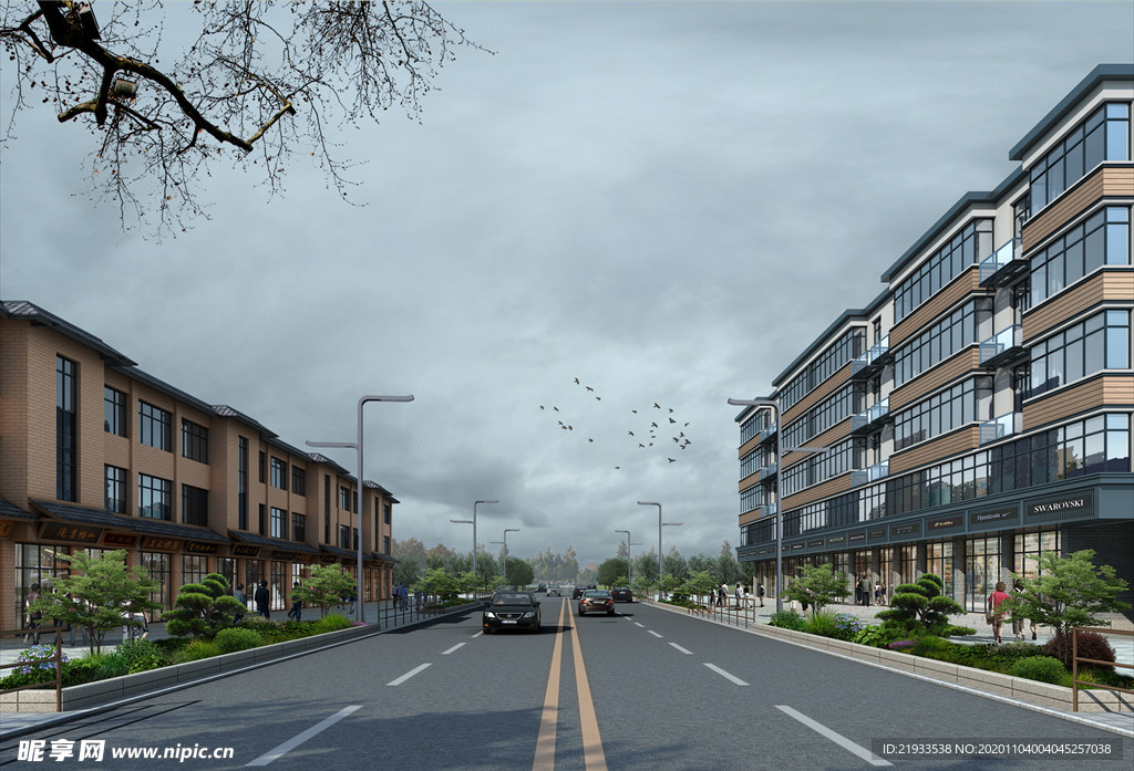 道路街道建筑景观效果图