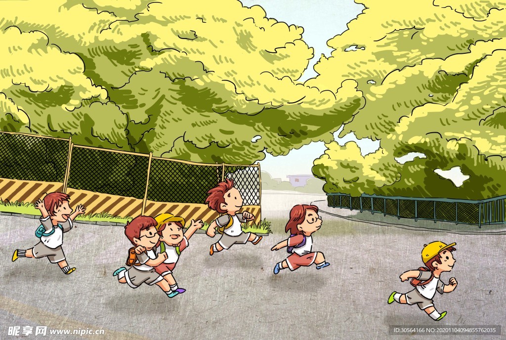 放学儿童开心插画卡通背景素材