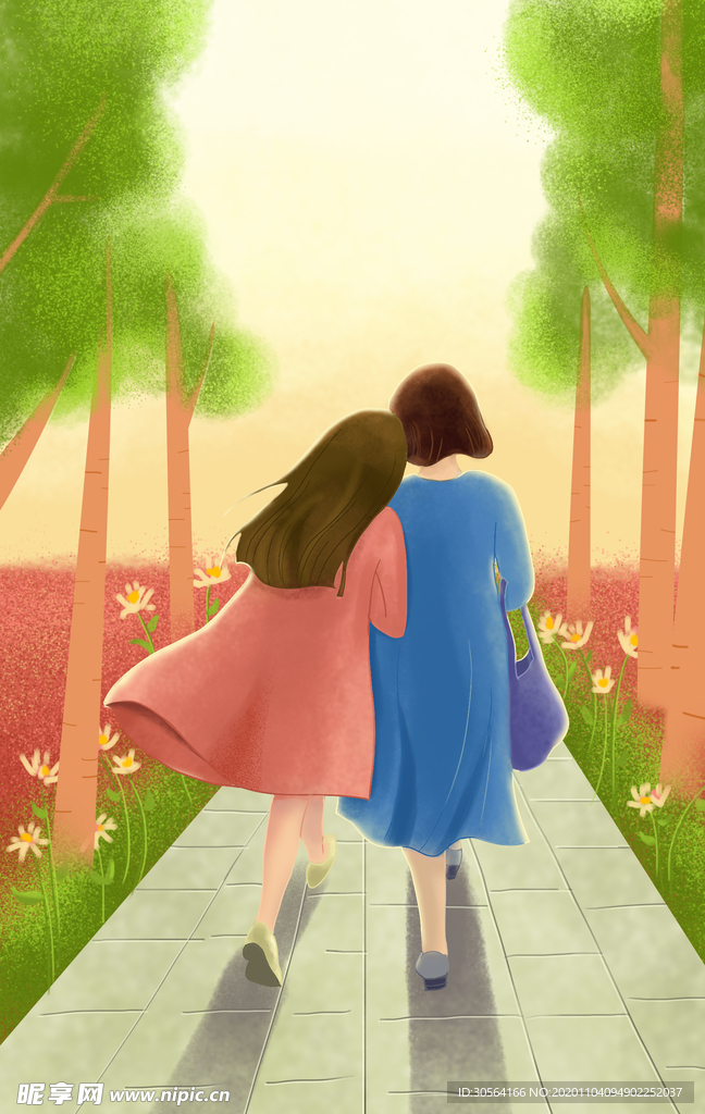 母亲节人物温馨插画卡通背景素材