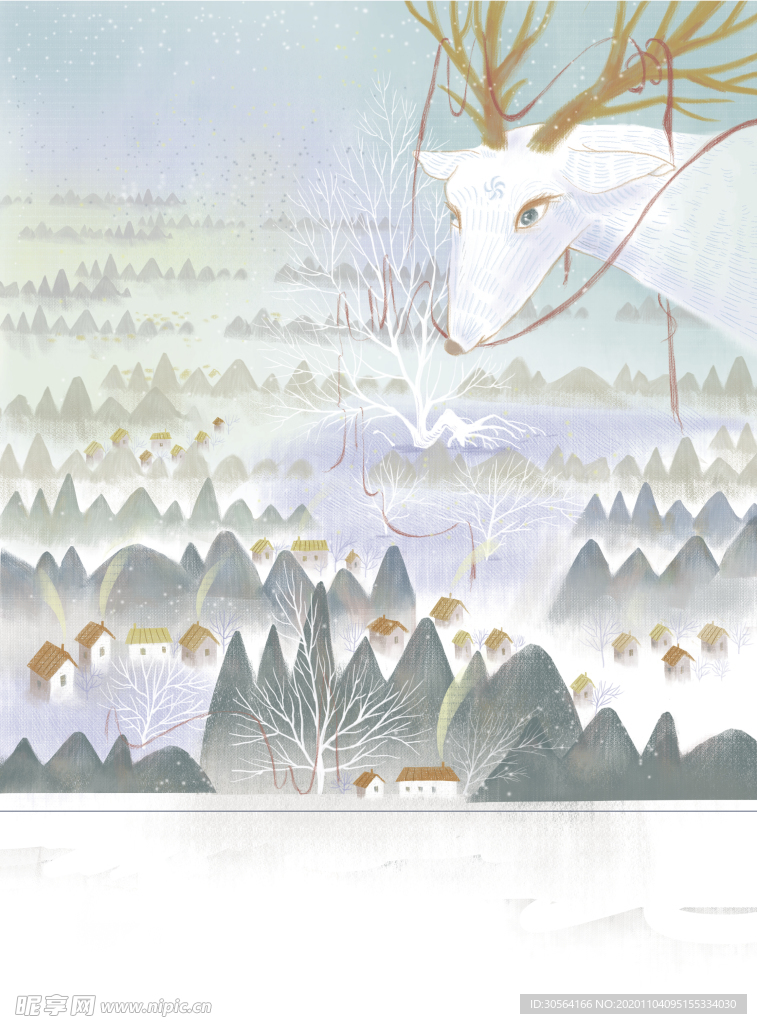 白泽祥瑞清新插画卡通背景素材