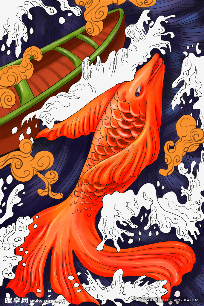 锦鲤日式浮世绘插画卡通背景素材