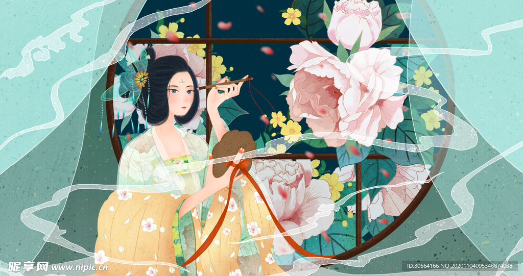 人物复古传统插画卡通背景素材