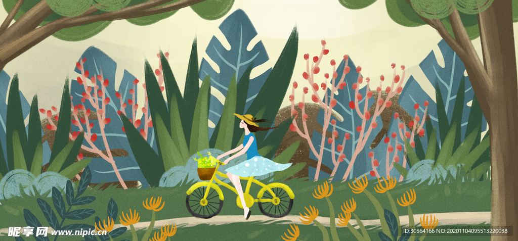 人物少女清新插画卡通背景素材