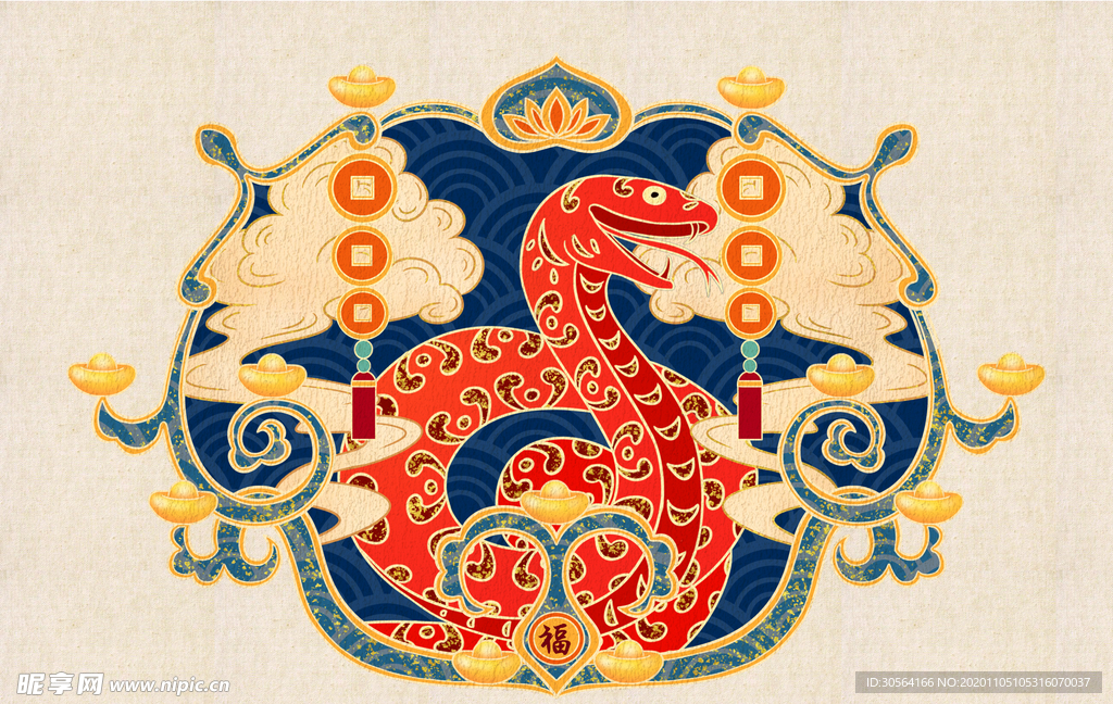蛇年生肖复古插画背景海报素材