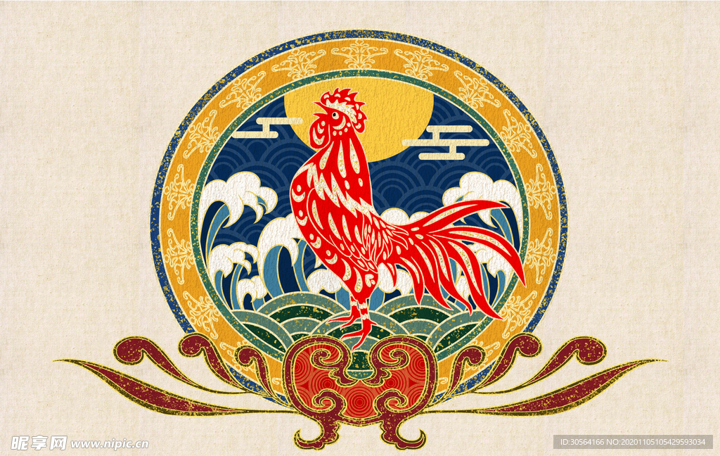 鸡年生肖复古插画背景海报素材