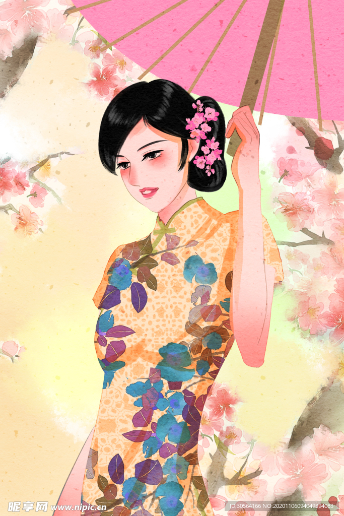 旗袍人物复古传统背景海报素材