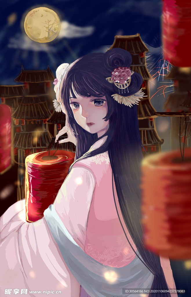 古风少女复古插画背景海报素材