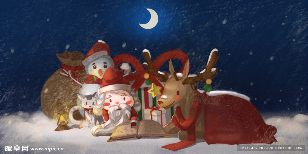 圣诞节迷路卡通插画背景海报素材