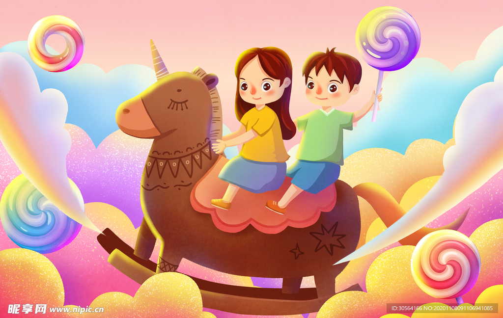 儿童节人物卡通插画背景海报素材