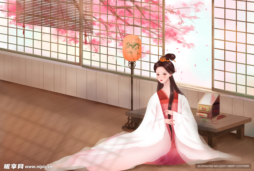 人物女性复古插画背景海报素材