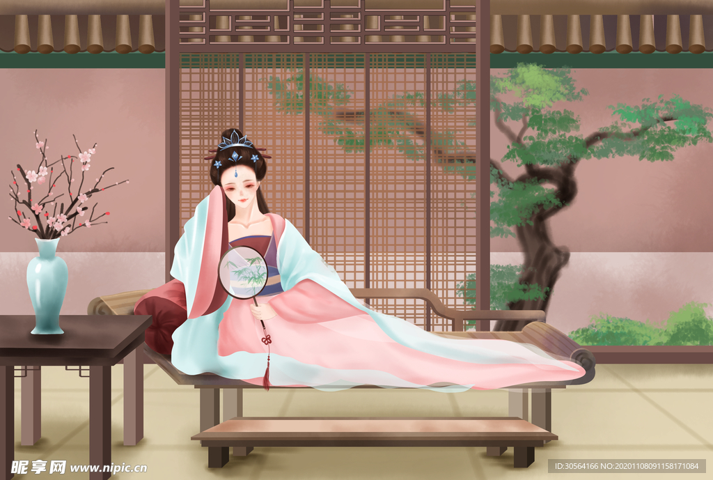 人物女性复古插画背景海报素材