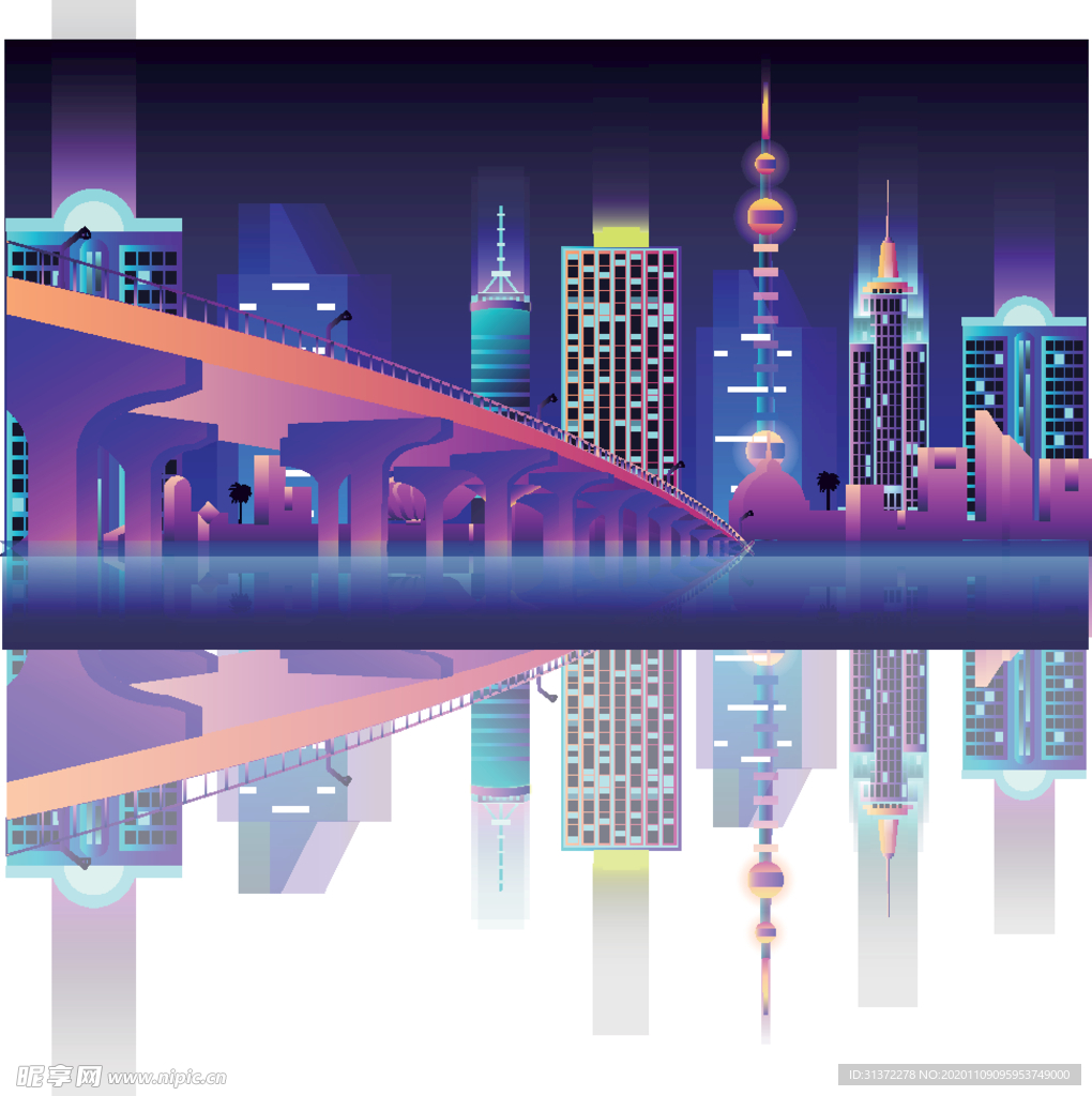 炫彩城市夜景矢量素材图片
